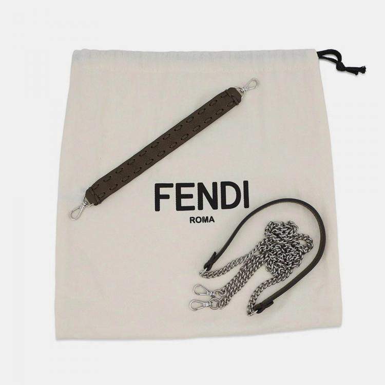 Pre Owned Fendi Baguette Selleria 2-Way Chain Shoulder Bag Khaki Leather Size Mini