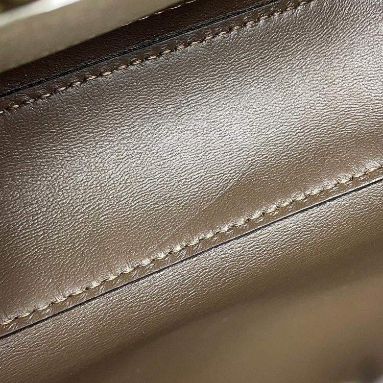 Pre Owned Fendi Baguette Selleria 2-Way Chain Shoulder Bag Khaki Leather Size Mini