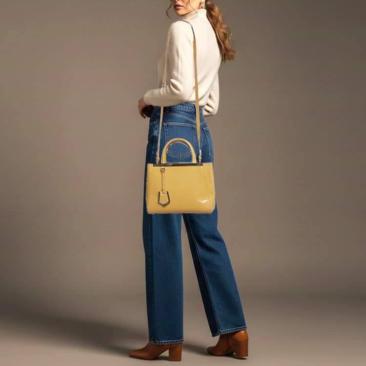 Pre Owned Fendi 2Jours Small Mustard Patent Leather Tote