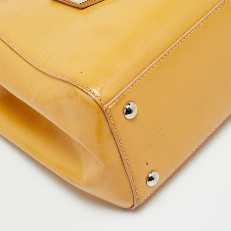 Pre Owned Fendi 2Jours Small Mustard Patent Leather Tote