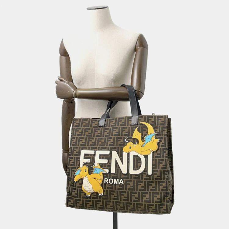 Pre Owned Fendi Fragment Zucca Tote Bag With Pokemon Collaboration Dragonite