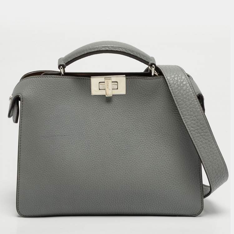 Pre Owned Fendi Peekaboo Iseeu Small Grey Leather Top Handle Bag