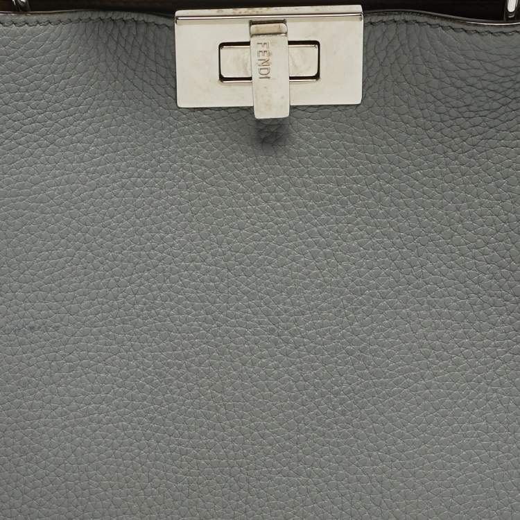 Pre Owned Fendi Peekaboo Iseeu Small Grey Leather Top Handle Bag