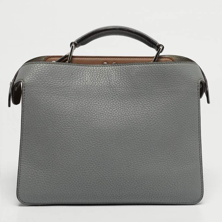 Pre Owned Fendi Peekaboo Iseeu Small Grey Leather Top Handle Bag