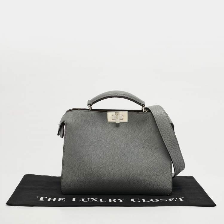 Pre Owned Fendi Peekaboo Iseeu Small Grey Leather Top Handle Bag