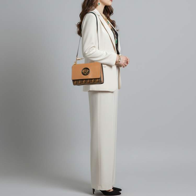 Pre Owned Fendi Kan I Brown/Black Zucca Embossed Leather Top Handle Bag