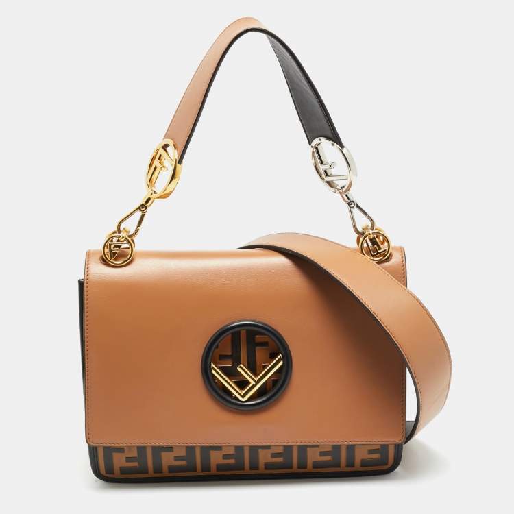 Pre Owned Fendi Kan I Brown/Black Zucca Embossed Leather Top Handle Bag