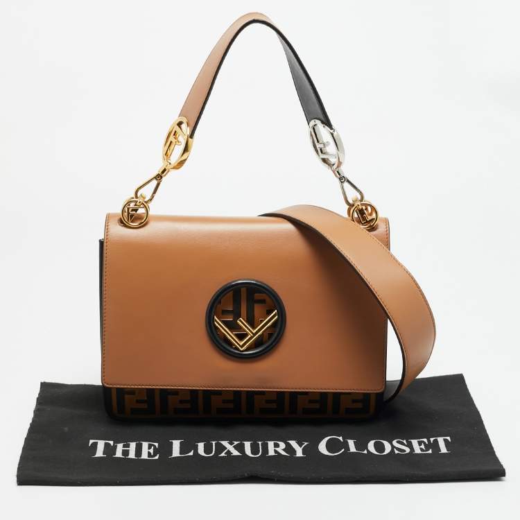 Pre Owned Fendi Kan I Brown/Black Zucca Embossed Leather Top Handle Bag