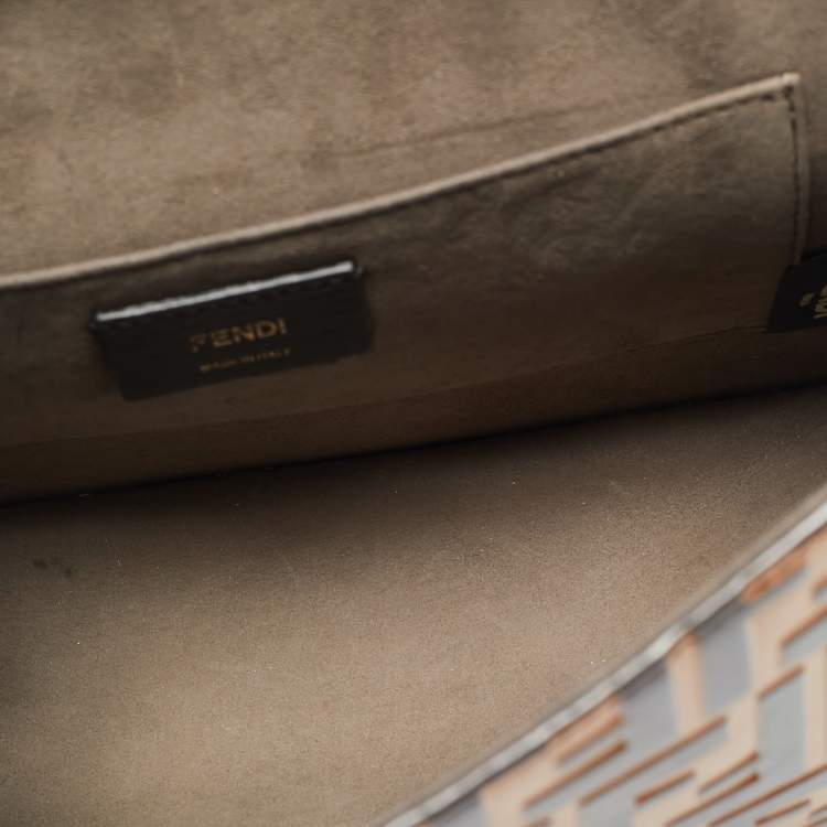 Pre Owned Fendi Kan I Brown/Black Zucca Embossed Leather Top Handle Bag