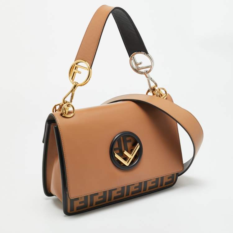 Pre Owned Fendi Kan I Brown/Black Zucca Embossed Leather Top Handle Bag