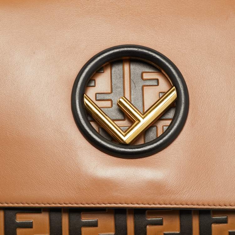 Pre Owned Fendi Kan I Brown/Black Zucca Embossed Leather Top Handle Bag