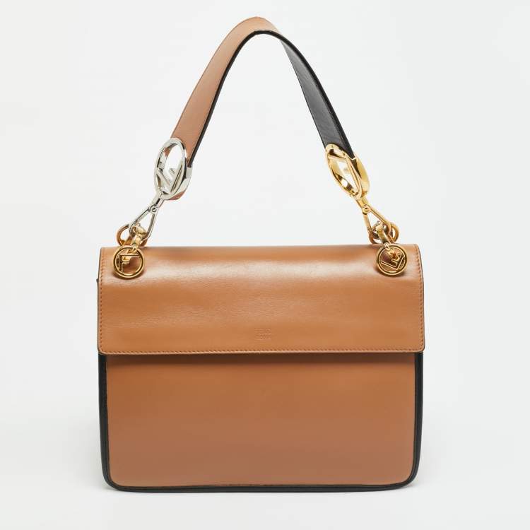 Pre Owned Fendi Kan I Brown/Black Zucca Embossed Leather Top Handle Bag