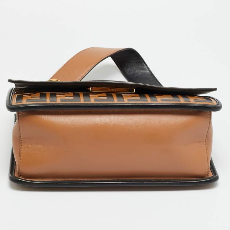 Pre Owned Fendi Kan I Brown/Black Zucca Embossed Leather Top Handle Bag