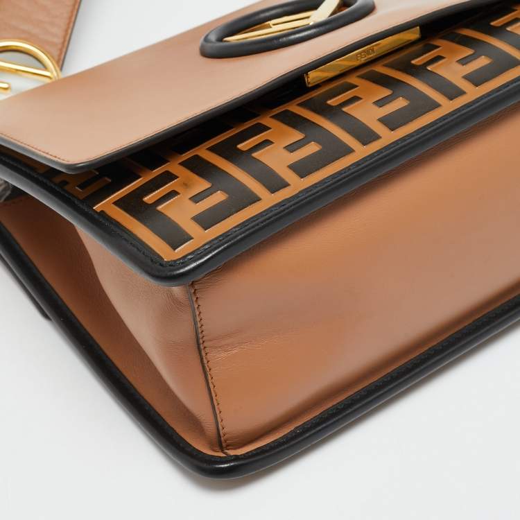 Pre Owned Fendi Kan I Brown/Black Zucca Embossed Leather Top Handle Bag