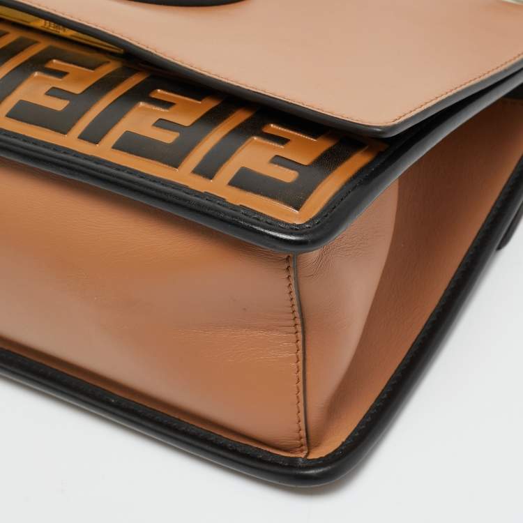 Pre Owned Fendi Kan I Brown/Black Zucca Embossed Leather Top Handle Bag