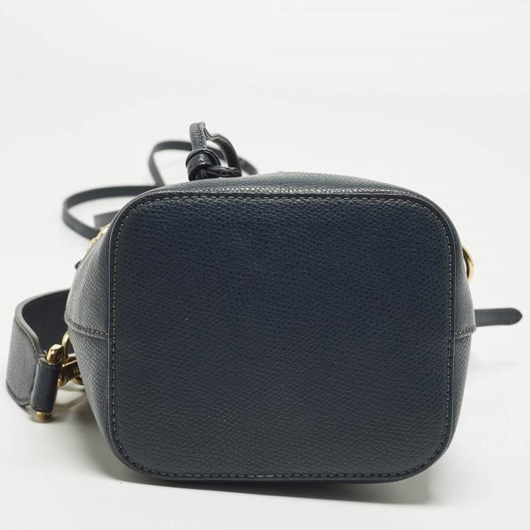 Pre Owned Fendi Mon Tresor Mini Navy Blue Leather Bucket Bag