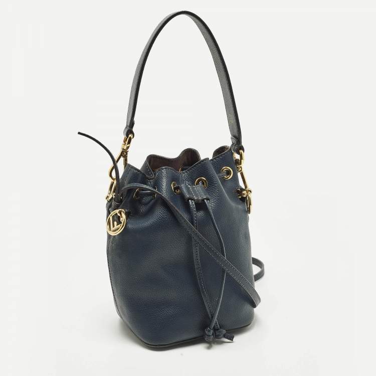 Pre Owned Fendi Mon Tresor Mini Navy Blue Leather Bucket Bag