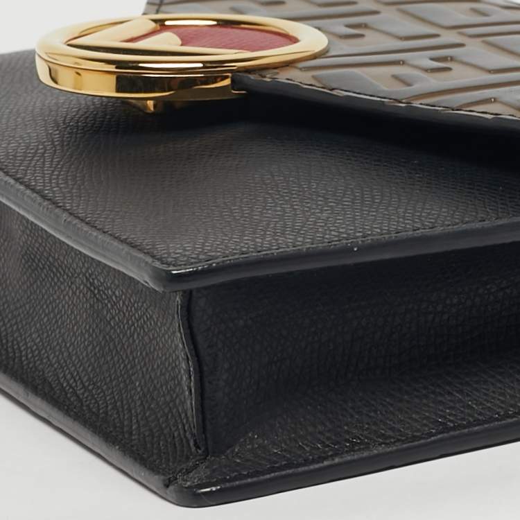 Pre Owned Fendi F is Fendi Medium Zucca Black/Brown Leather Wallet On Chain