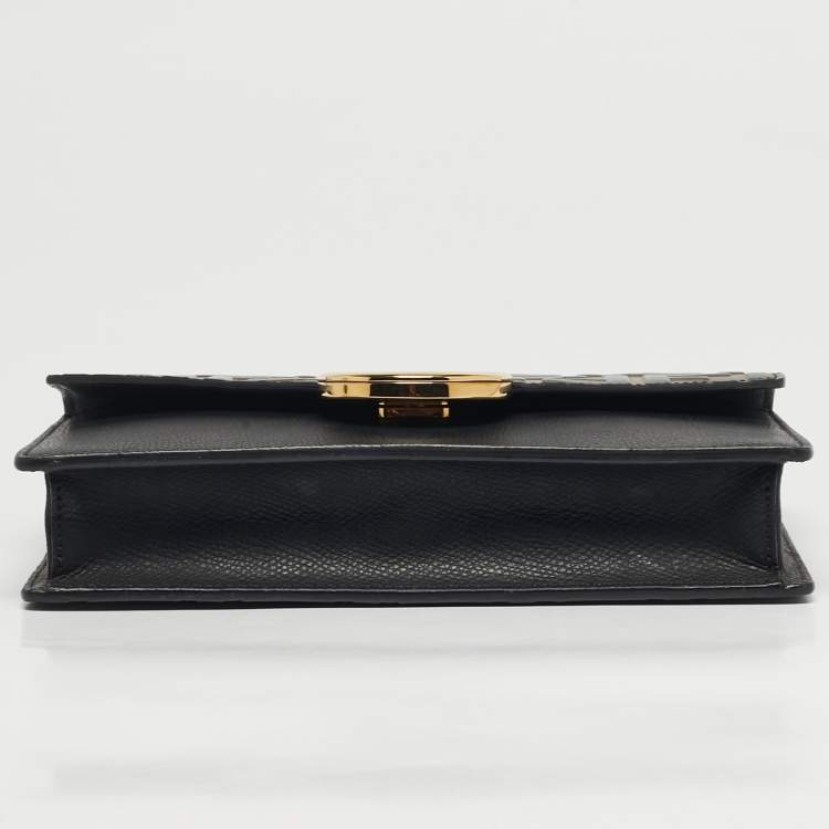 Pre Owned Fendi F is Fendi Medium Zucca Black/Brown Leather Wallet On Chain