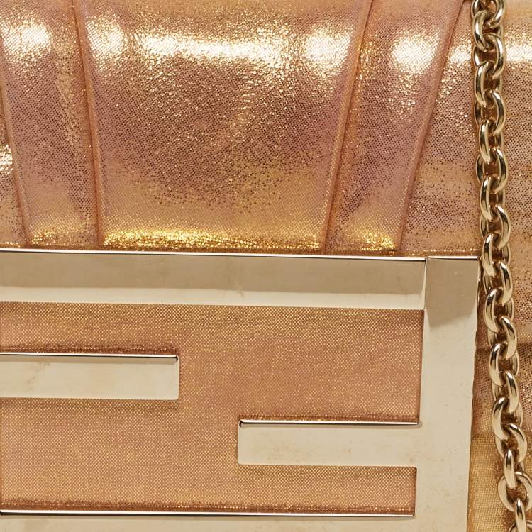 Pre Owned Fendi Mia Gold Shimmer Leather Chain Clutch