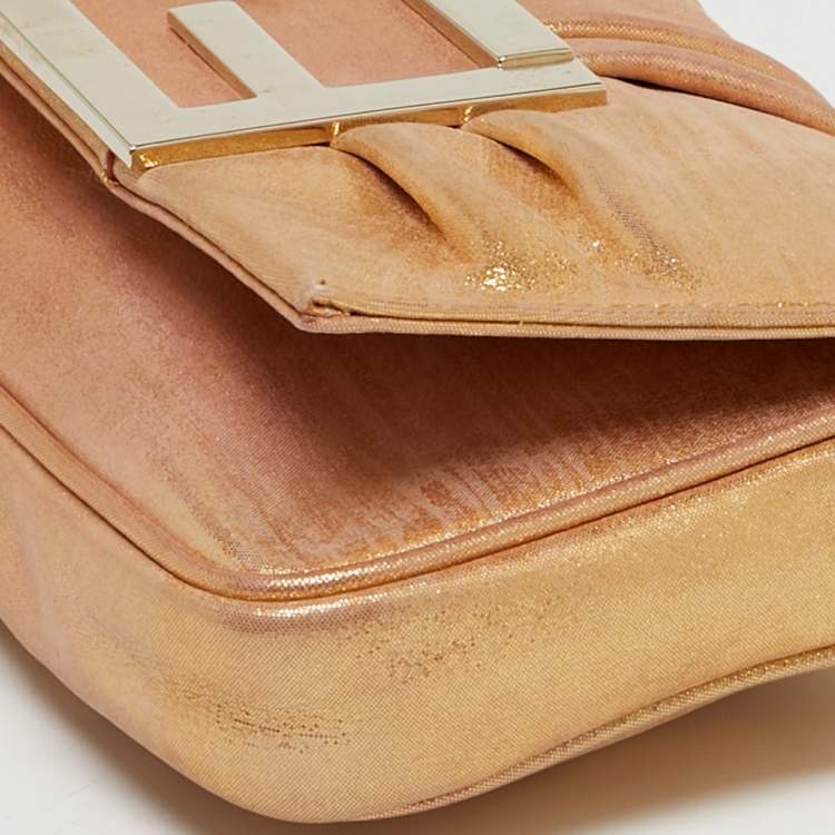 Pre Owned Fendi Mia Gold Shimmer Leather Chain Clutch