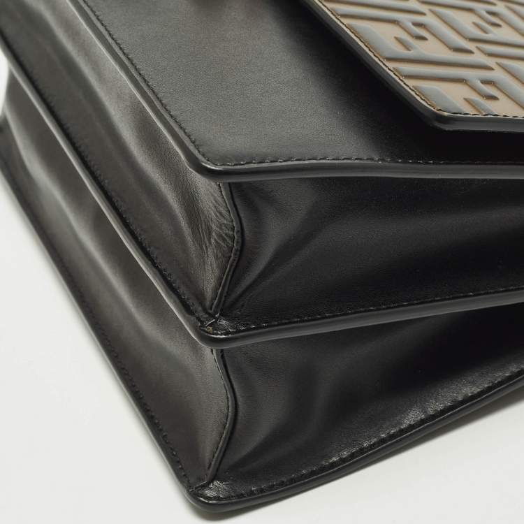 Pre Owned Fendi Kan I Medium Black/Brown Zucca Leather Top Handle Bag