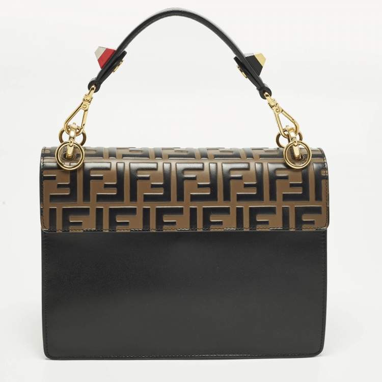 Pre Owned Fendi Kan I Medium Black/Brown Zucca Leather Top Handle Bag