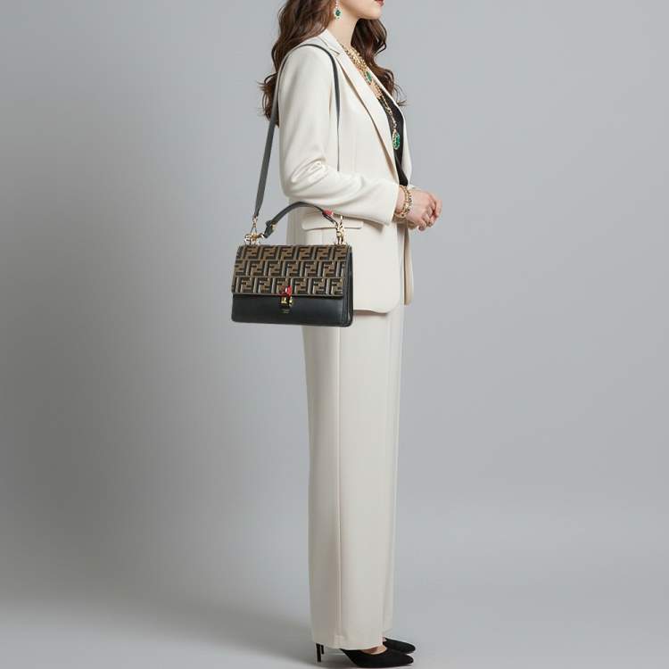 Pre Owned Fendi Kan I Medium Black/Brown Zucca Leather Top Handle Bag