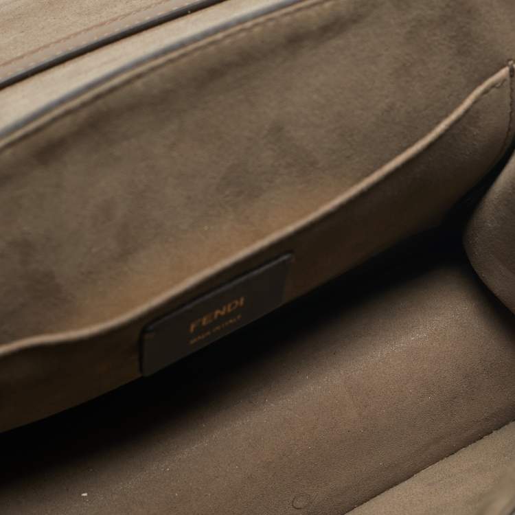 Pre Owned Fendi Kan I F Brown/Black Zucca Embossed Leather Top Handle Bag