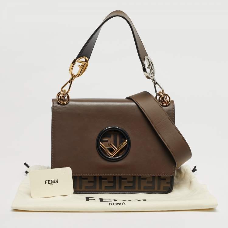 Pre Owned Fendi Kan I F Brown/Black Zucca Embossed Leather Top Handle Bag