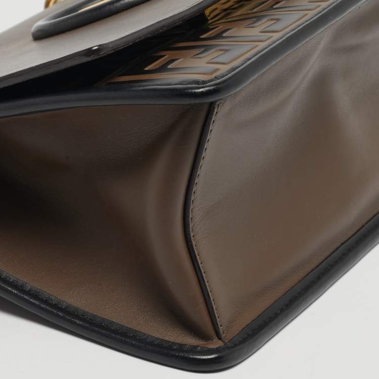 Pre Owned Fendi Kan I F Brown/Black Zucca Embossed Leather Top Handle Bag