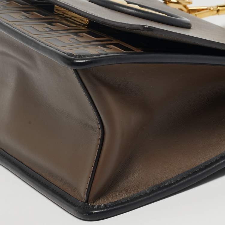 Pre Owned Fendi Kan I F Brown/Black Zucca Embossed Leather Top Handle Bag