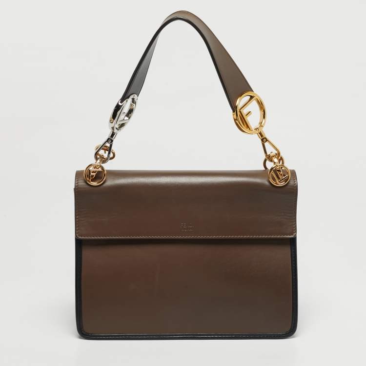 Pre Owned Fendi Kan I F Brown/Black Zucca Embossed Leather Top Handle Bag
