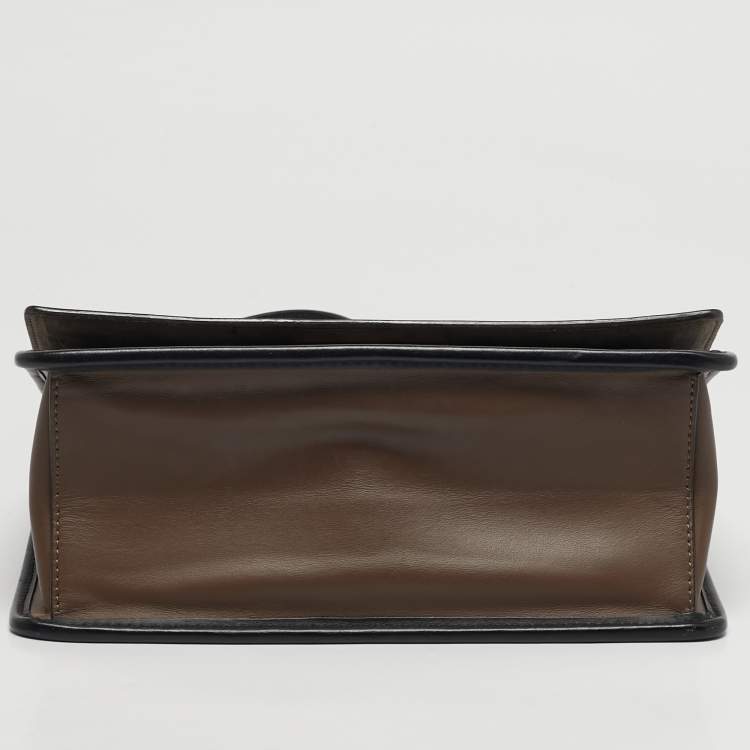 Pre Owned Fendi Kan I F Brown/Black Zucca Embossed Leather Top Handle Bag