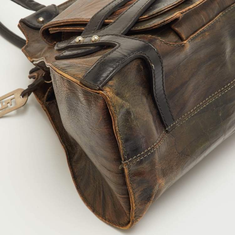 Pre Owned Fendi Vintage Devil Trapezio Brown Leather Shoulder Bag