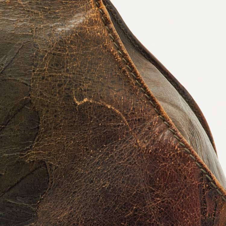 Pre Owned Fendi Vintage Devil Trapezio Brown Leather Shoulder Bag