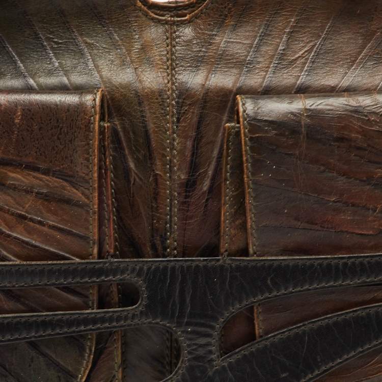 Pre Owned Fendi Vintage Devil Trapezio Brown Leather Shoulder Bag