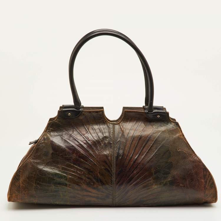 Pre Owned Fendi Vintage Devil Trapezio Brown Leather Shoulder Bag