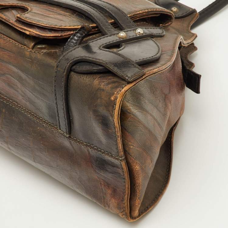 Pre Owned Fendi Vintage Devil Trapezio Brown Leather Shoulder Bag