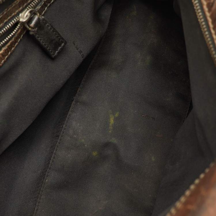 Pre Owned Fendi Vintage Devil Trapezio Brown Leather Shoulder Bag