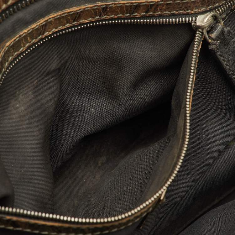 Pre Owned Fendi Vintage Devil Trapezio Brown Leather Shoulder Bag