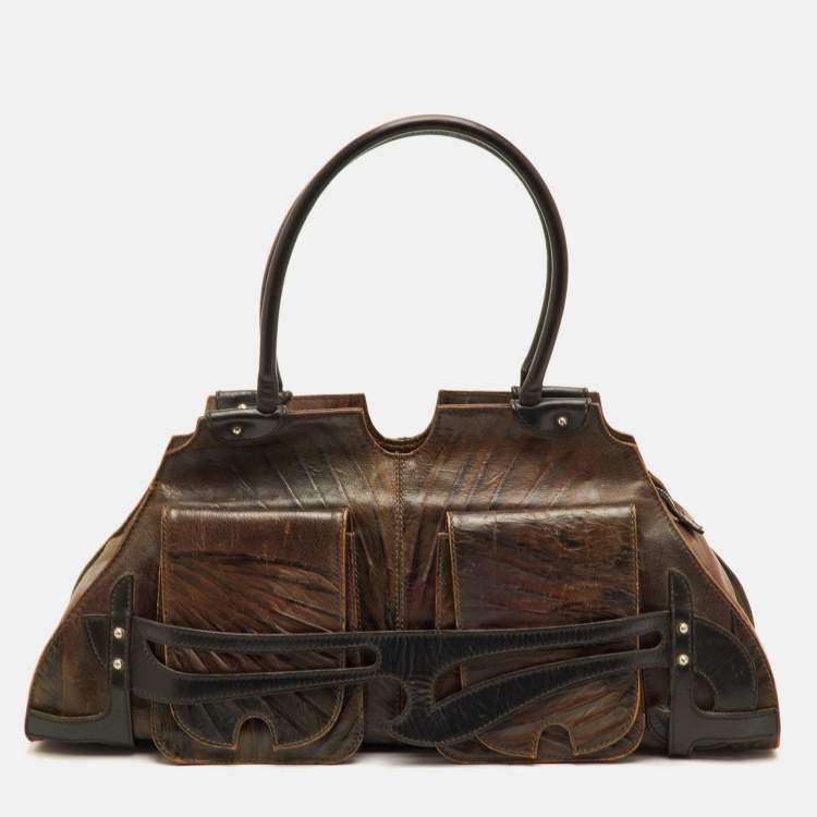 Pre Owned Fendi Vintage Devil Trapezio Brown Leather Shoulder Bag