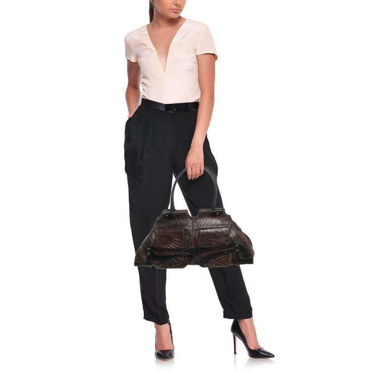 Pre Owned Fendi Vintage Devil Trapezio Brown Leather Shoulder Bag