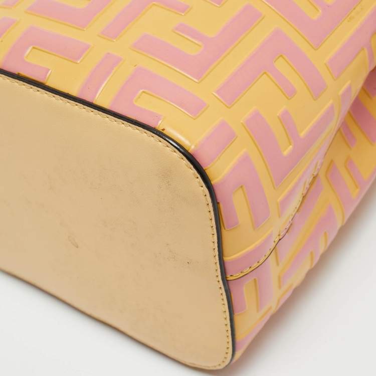 Pre Owned Fendi Mon Tresor Mini Yellow/Pink FF Leather Drawstring Bucket Bag