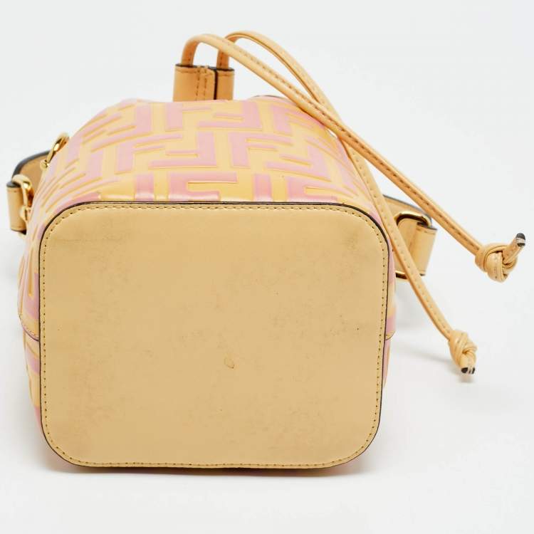 Pre Owned Fendi Mon Tresor Mini Yellow/Pink FF Leather Drawstring Bucket Bag
