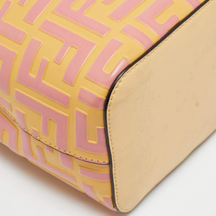 Pre Owned Fendi Mon Tresor Mini Yellow/Pink FF Leather Drawstring Bucket Bag