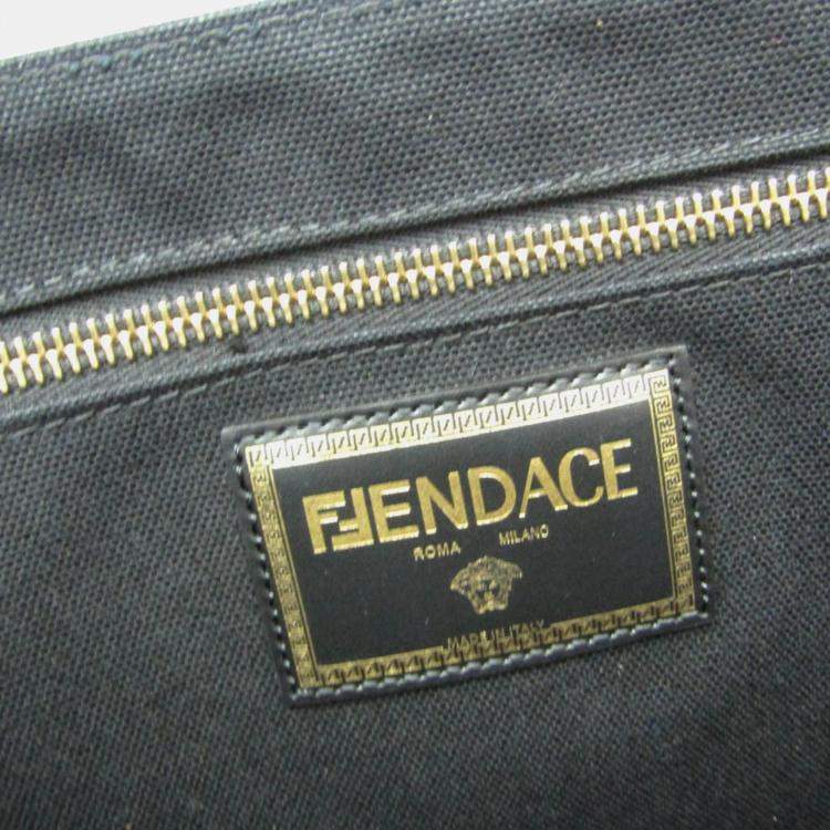 Pre Owned Fendi x Versace Fendace Gold Black Canvas Tote Bag