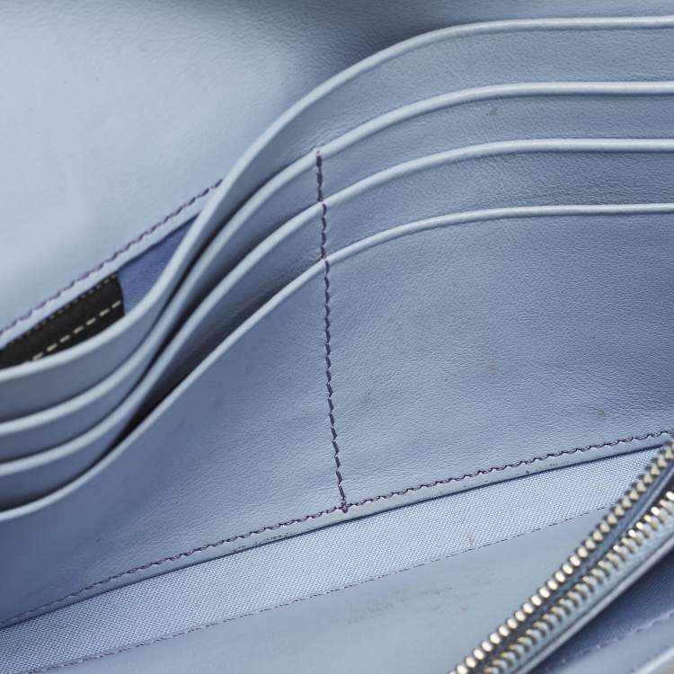 Pre Owned Fendi Studded Light Blue Leather Wallet On Chain