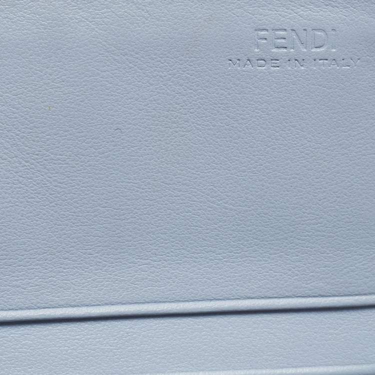 Pre Owned Fendi Studded Light Blue Leather Wallet On Chain