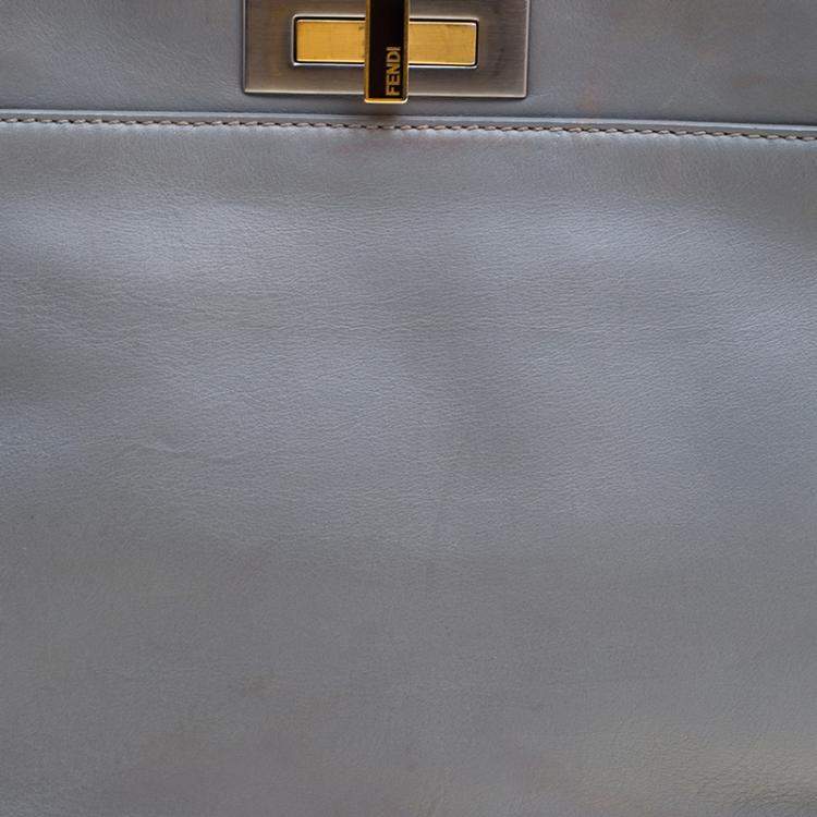 Pre Owned Fendi Grey Leather Medium Peekaboo Top Handle Bag